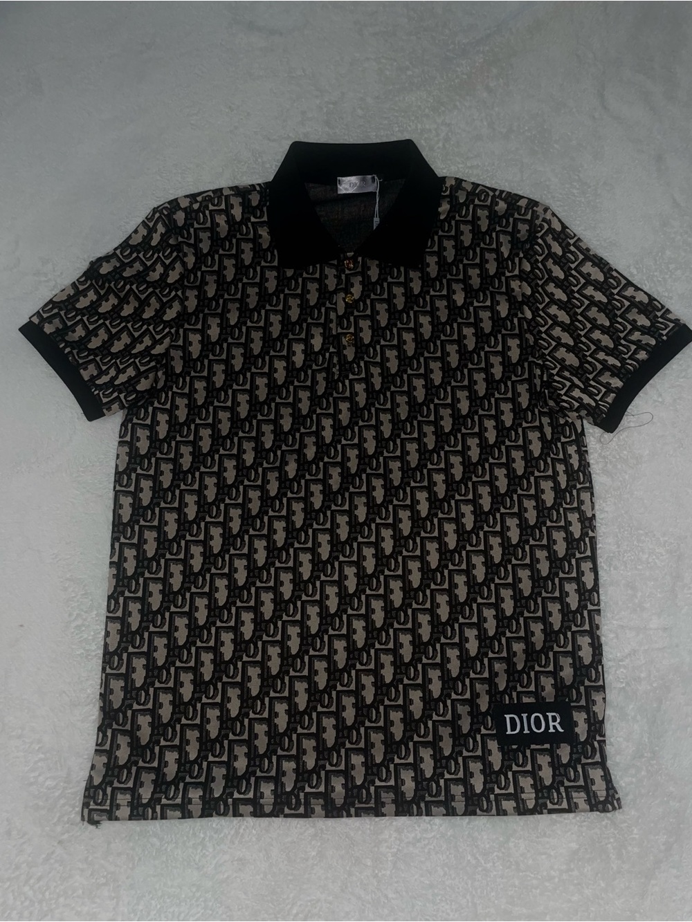 Dior Black & Beige Monogram Short Sleeve Polo